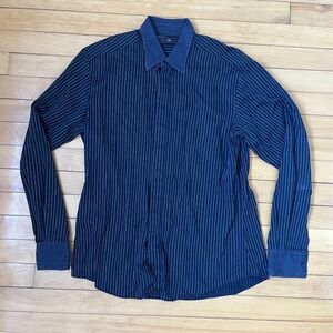 Z Zegna Mens Navy Blue Pinstripe Long Sleeve Button Down Dress Shirt Size 41